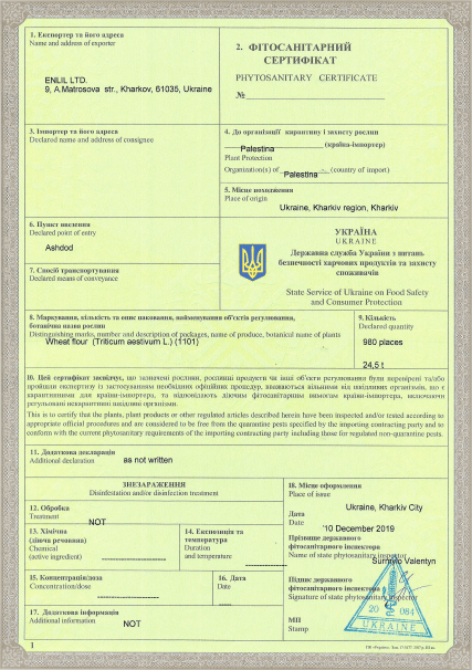 Phytosanitary certificate